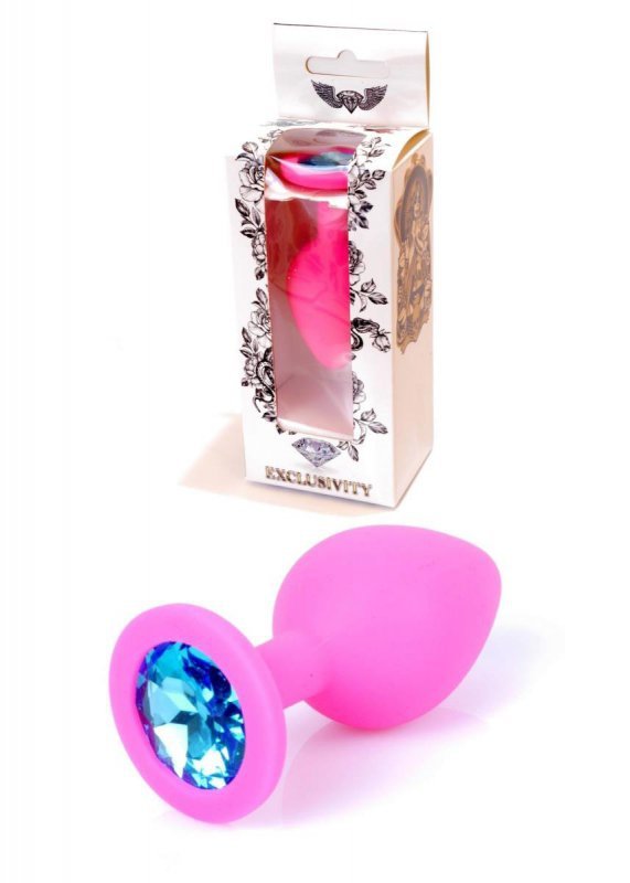 Silikonowy korek analny diament Jewellery Pink Medium- Light Blue Diamond