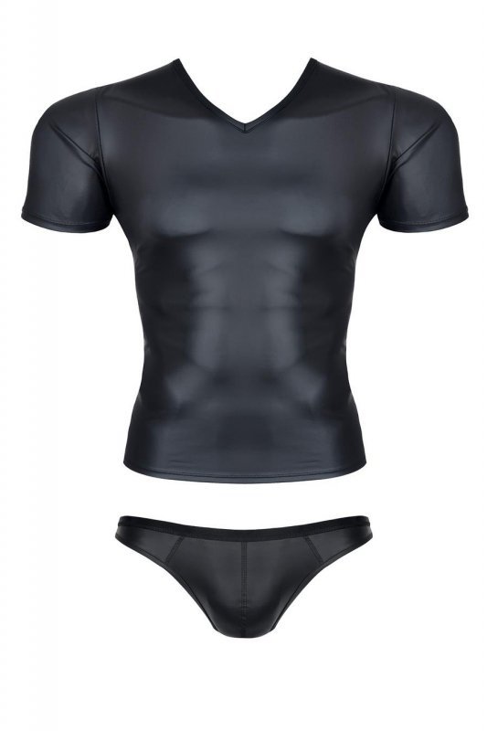 Męski komplet z wetlooka: t-shirt w serek, figi typu brazyliany L