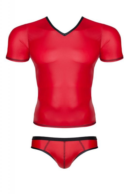 Męski komplet z wetlooka: t-shirt w serek, figi typu brazyliany XXL