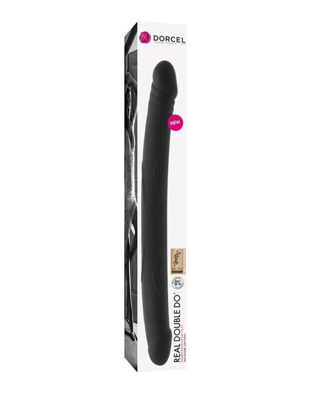 Duże dwustronne giętkie dildo lesbijskie czarne 42 cm
