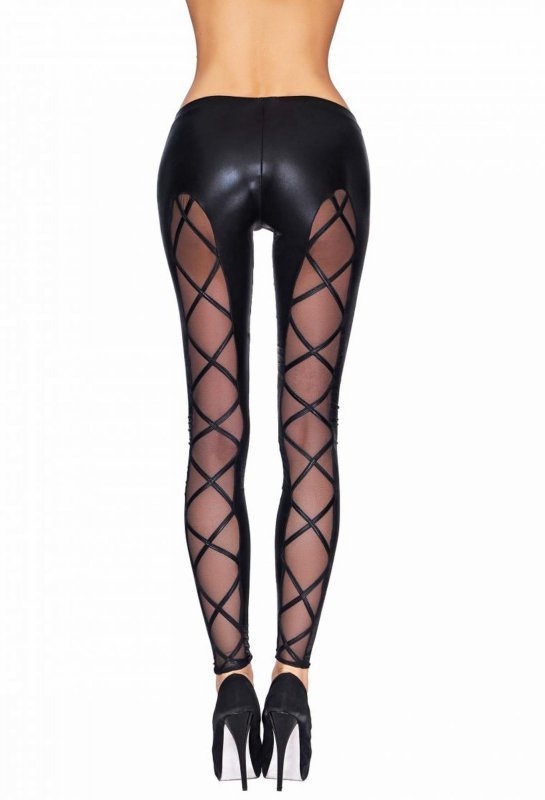 Sexy legginsy z wetlooku czarne z iksami M