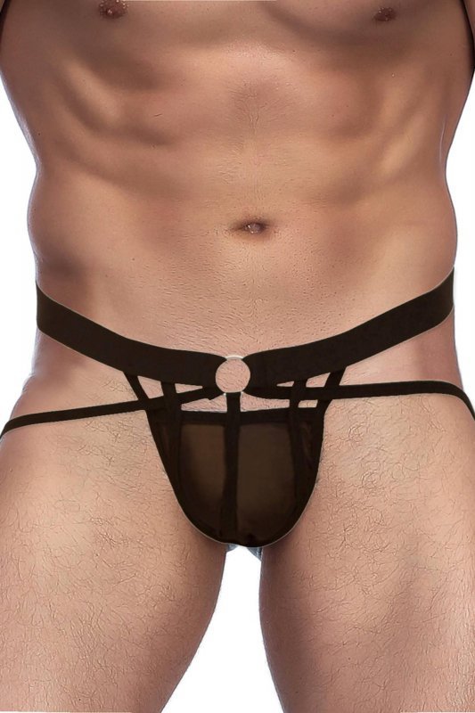 Czarne seksowne jockstrapy męskie z odkrytym tyłkiem paseczki O/S