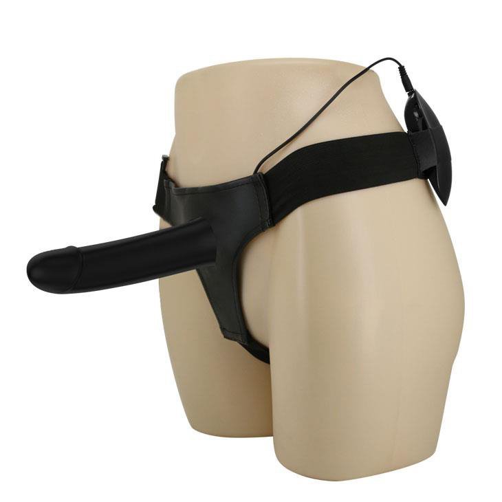 Czarna proteza penisa przedłużka dildo strap on z funkcją wibracji