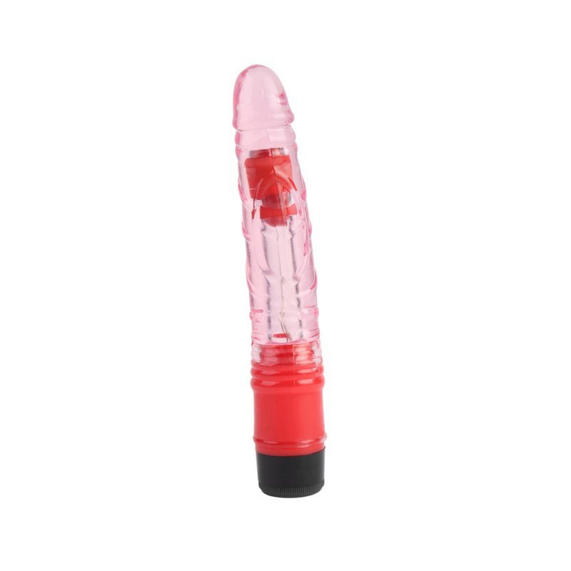 Przezroczysty wibrator z żyłami i główką różowy 22cm