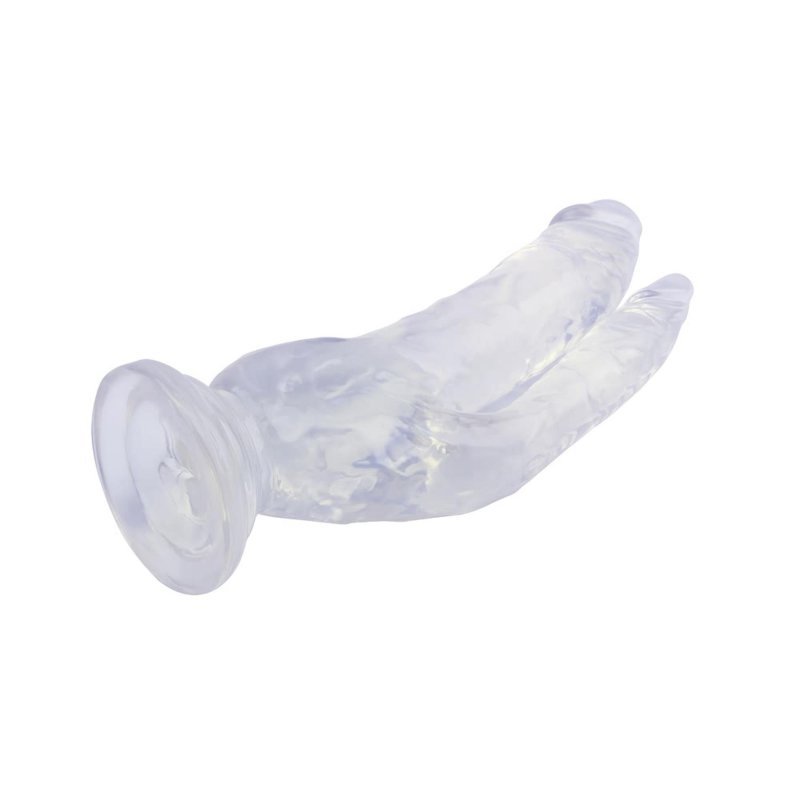 Podwójne dildo przezroczyste na przyssawce anus + wagina DP