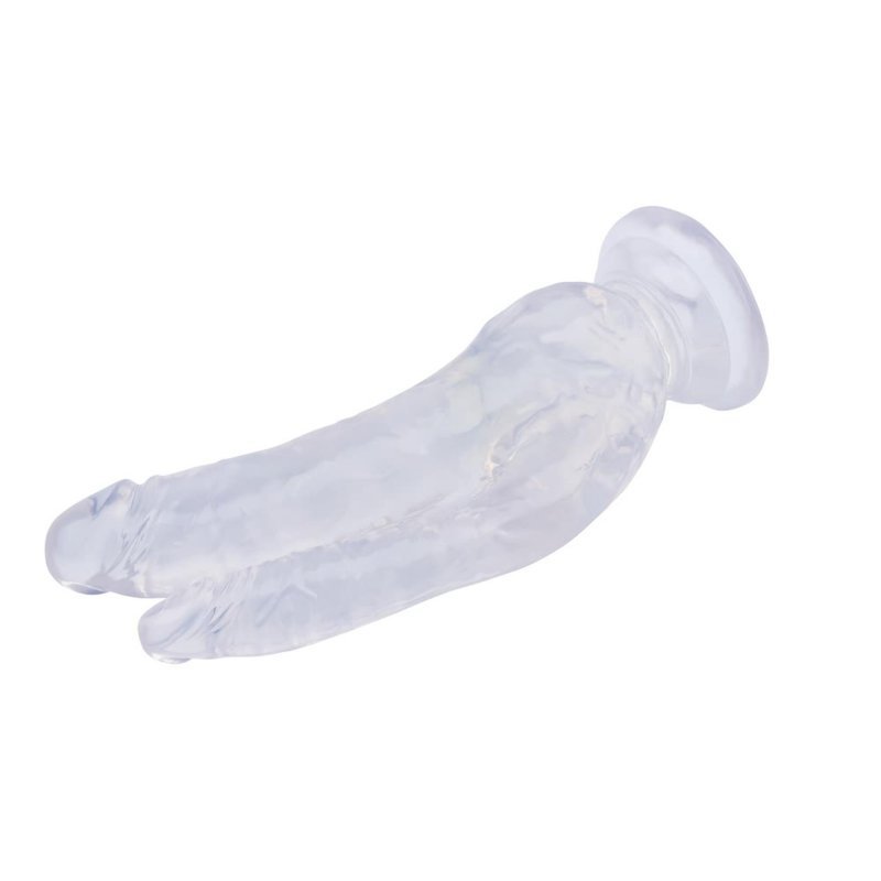 Podwójne dildo przezroczyste na przyssawce anus + wagina DP