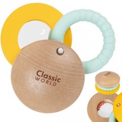 CLASSIC WORLD Drewniana Zabawka Sensoryczna dla Niemowląt Grzechotka Breloczek Lusterko