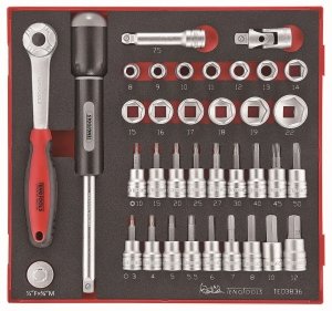 36-elementowy zestaw narzędzi nasadkowych z chwytem kwadratowym 3/8 Teng Tools TED3836