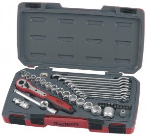 Zestaw narzędzi nasadowych 3/8 i kluczy płasko-oczkowychTeng Tools T3840