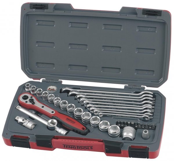Zestaw narzędzi nasadowych 3/8&quot; i kluczy płasko-oczkowychTeng Tools T3840