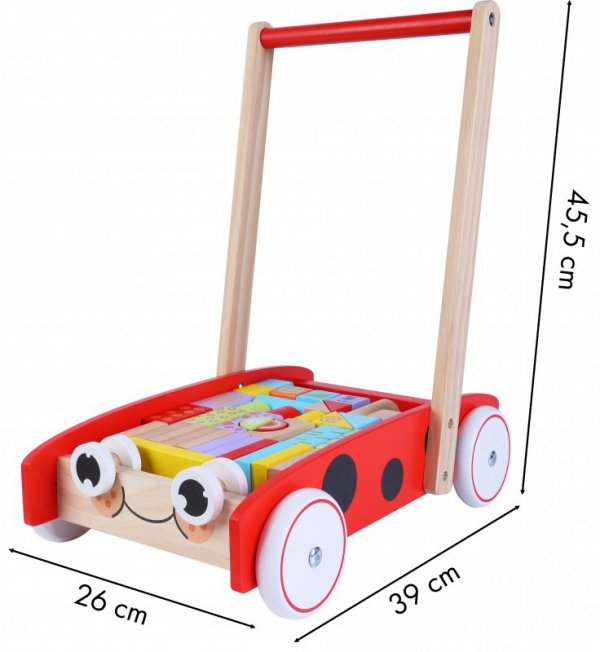 Drewniany wózek chodzik dla dziecka + 40 klocków