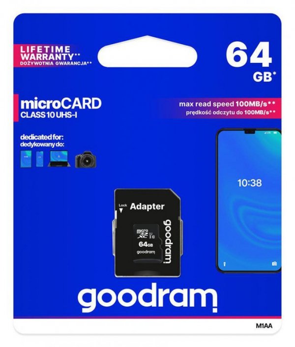 Karta pamięci microSDXC GOODRAM 64GB M1AA-0640R12 cl 10 UHS-I + adapter