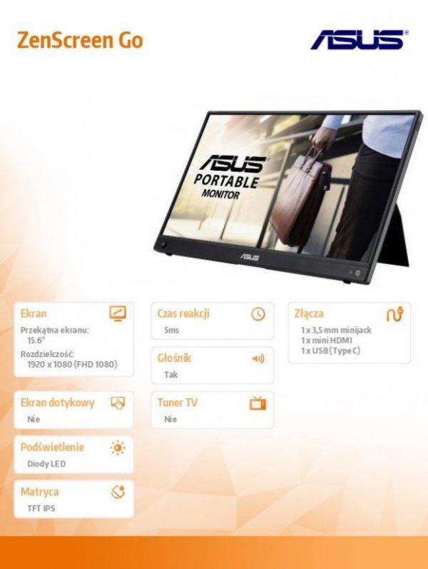 Monitor ZenScreen Go 15.6 cala  MB16AWP