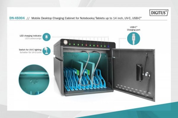 Szafa mobilna desktopowa do ładowania notebooków/tabletów do 14&quot; z UV-C i USB-C