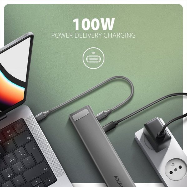 HMC-10HLS Wieloportowy hub USB 9in1, 5Gbps, 4x USB-A, HDMI 4K/60Hz, GLAN, SD/microSD, PD 100W, 25cm USB-C kabel