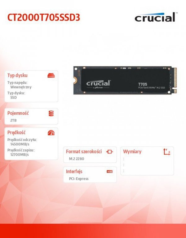 Dysk SSD T705  2TB M.2 NVMe 2280 PCIe 5.0 14500/12700