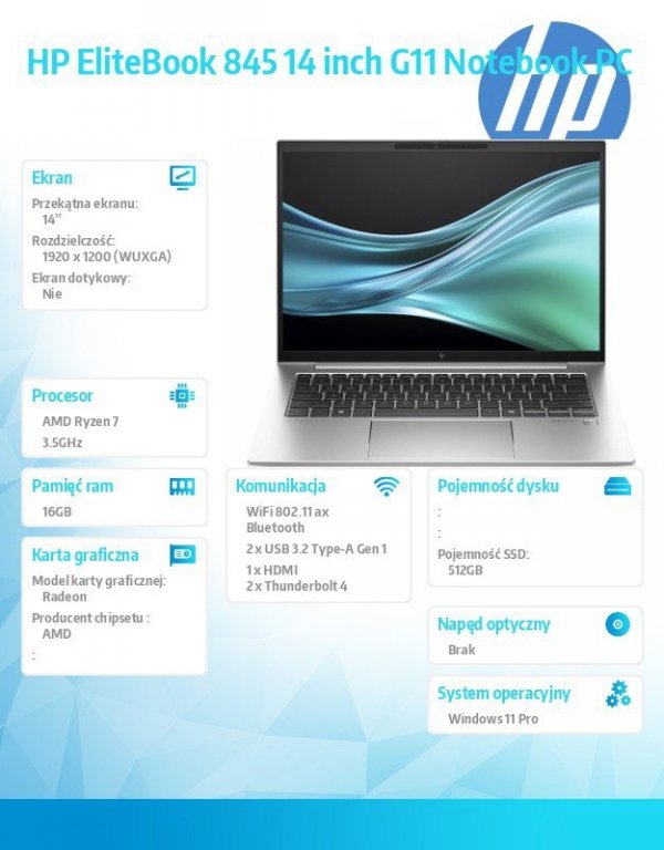Notebook EliteBook 845 G11 Ryzen 7 8840U 512GB/16GB/W11P/14.0  9G0Y5ET