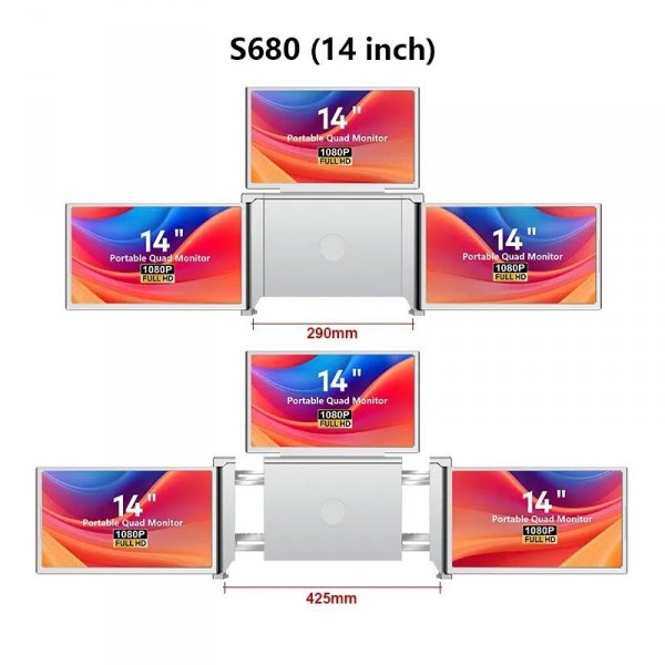 Przenośne monitory do laptopa Smart Life S680 14 cali, 3 monitory IPS, 1080p Full HD
