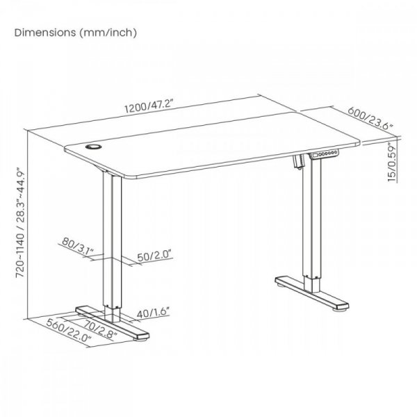 Biurko elektryczne Ergo Office ER-451 120x60 cm, regulacja 77-114cm wysokość