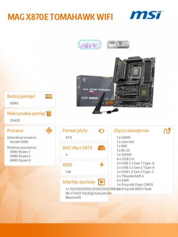 Płyta główna MAG X870E TOMAHAWK WIFI AM5 4DDR5 ATX