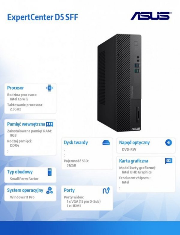 Komputer ExpertCenter D5 D500SE-513500503X i5-13500 8GB/512GB/DVD-RW/ W11 PRO
