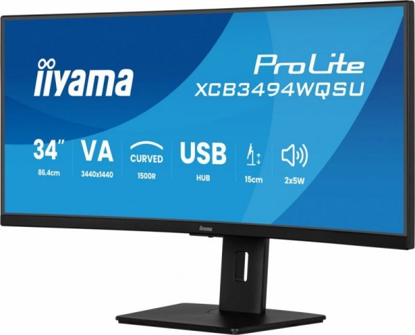Monitor 34 cali XCB3494WQSU-B1 VA,UWQHD,1500R,2xHDMI,DP,2xUSB,2xUSB-C