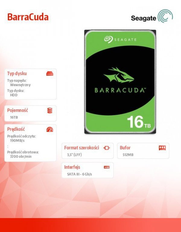 Dysk twardy BarraCuda 16TB 3.5 cala ST16000DM001