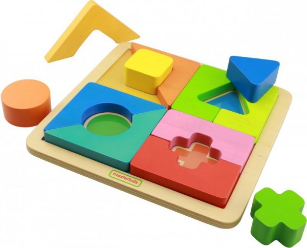 Drewniane Puzzle Geometryczne 12 Elementów Masterkidz Montessori