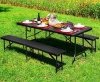 Zestaw cateringowy stół bankietowy 180 cm + 2 ławki brąz ModernHome