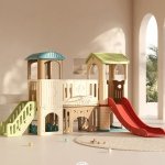 Plac zabaw wewnętrzny do domu lub na taras inSPORTline Terkino ∙ zamek z zjeżdżalnią ∙ obręcz koszykowa ∙ most tunelowy ∙ dla dz