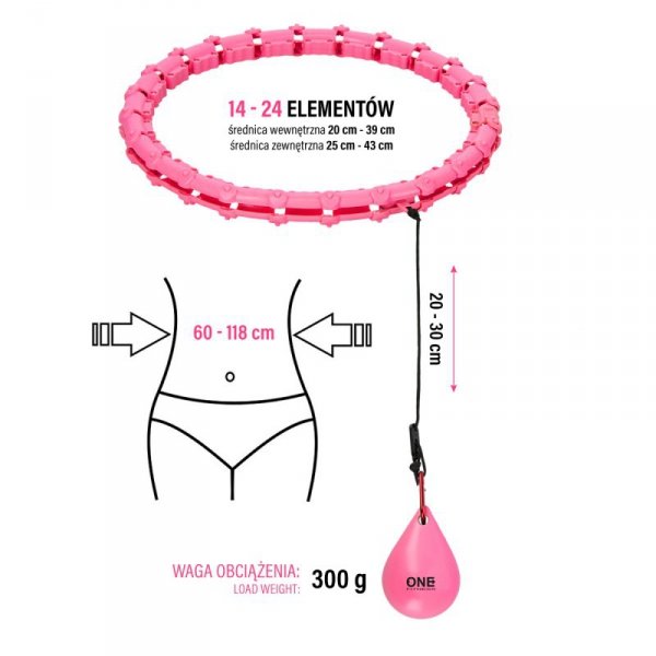OHA02 HULA HOP PINK Z WYPUSTKAMI I OBCIĄŻNIKIEM ONE FITNESS
