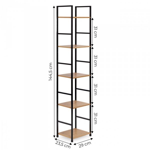 Regał drewniany nowoczesny metalowa rama LOFT 5 półek ModernHome