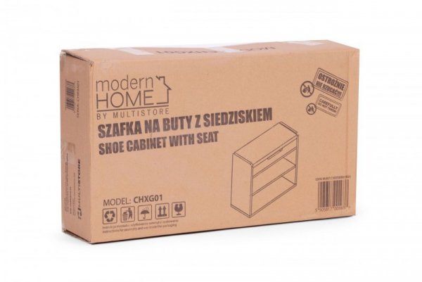 Szafka na buty z otwieranym siedziskiem 2 półki biała ModernHome