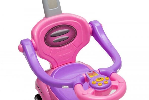 Autko jeździk pchacz 3w1 DELUXE z rączką panelem muzycznym - różowe