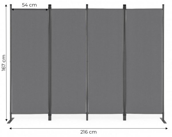 Składany parawan ogrodowy pokojowy 4-panelowy 167x216 cm szary MultiGarden