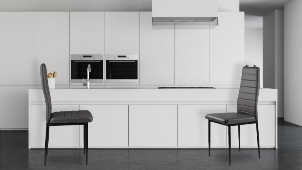 Zestaw krzeseł do jadalni salonu z ekoskóry 4 sztuki wysokie oparcie szare ModernHome