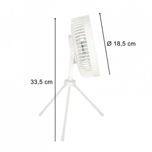 Wentylator biurkowy wiatrak stojący bezprzewodowy USB na pilot z lampką 4 poziomy mocy 18cm biały