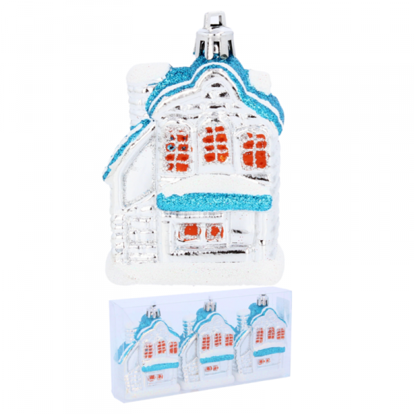 Ozdoby choinkowe DOMEK ŚWIĄTECZNY kpl 3szt BIAŁY