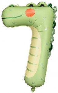 Balon foliowy urodzinowy cyfra 7 - Krokodyl 49x73 cm