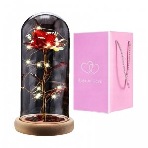 Kryształowa wieczna róża pod szklaną kopułą LED ROZ05