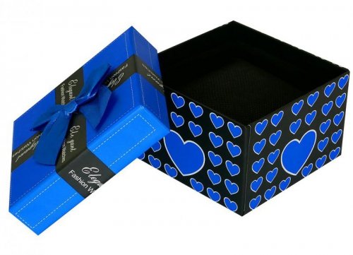 Pudełko na zegarek Fashion - kokardka serduszko - niebieskie