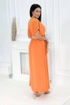 Sukienka midi z rozcięciem i paskiem - Pomarańcz