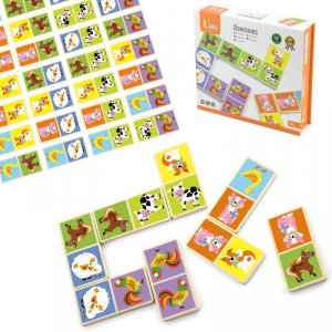 Drewniana gra Domino Farma Viga Toys 28 elementów Montessori
