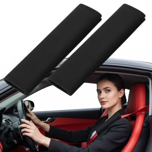 2x NAKŁADKI NA PASY BEZPIECZEŃSTWA POKROWCE OSŁONY MIĘKKIE TRWAŁE MOCNE BLK ( tds0887)