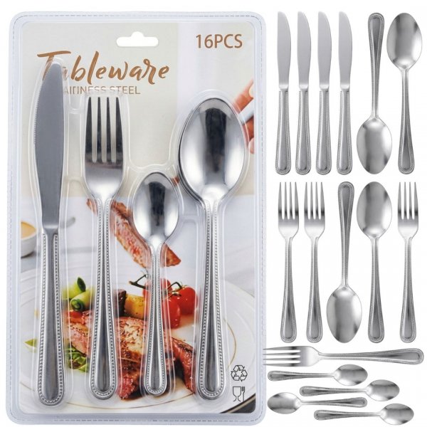 SZTUĆCE OBIADOWE ZESTAW SZTUĆCÓW 16 SREBRNE STALOWE NIERDZEWNE DLA 4 OSÓB ( tds0902 )