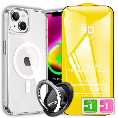 ETUI DO IPHONE 15 CASE + SZKŁO 9H WZMACNIANE 360°CLEAR + UCHWYT RING ZESTAW (tds0740)