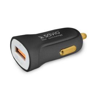 Savio Ładowarka samochodowa Quick Charge 3.0A, czarna,  SA-05/B