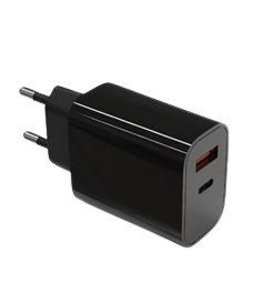TB Ładowarka sieciowa 2x3A USB C + USB A Power Delivery czarna
