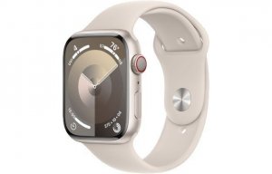 Apple Watch Series 9 GPS + Cellular, 45mm Koperta z aluminium w kolorze księżycowej poświaty z paskiem sportowym w kolorze księż
