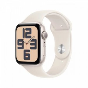 Apple Watch SE GPS, koperta 40 mm z aluminium w kolorze księżycowej poświaty z paskiem sportowym w kolorze księżycowej poświaty 